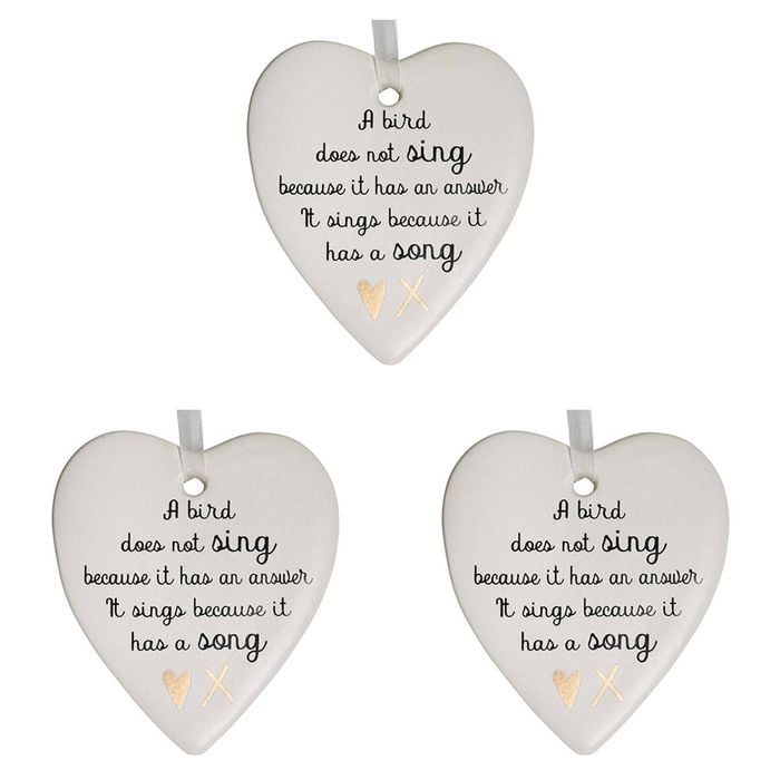 3x Ceramic Hanging 9cm Heart Bird Song w/ Hanger Ornament Home/Office Room Decor