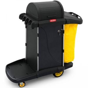 Auch High Security Janitor Cleaning Trolley, Housekeeping Cart, Hood, Lockable Cabinet, Storage Tubs, Tool Clamp, Sign Hooks