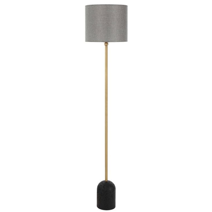 Telbix Livia Modern Standing Floor Lamp Light Foot Switch Travertine Fabric Metal Black Dark Antique Brass Dark Grey Matte