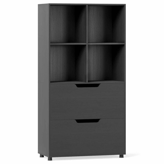 Costway 4 Cube 5tier Bookcase 2 Drawer Modern Display Bookshelf Black
