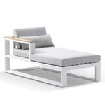 Balmoral Outdoor Aluminium and Teak Timber Daybed Chaise Lounge White - Textured Olefin Grey - Left Chaise