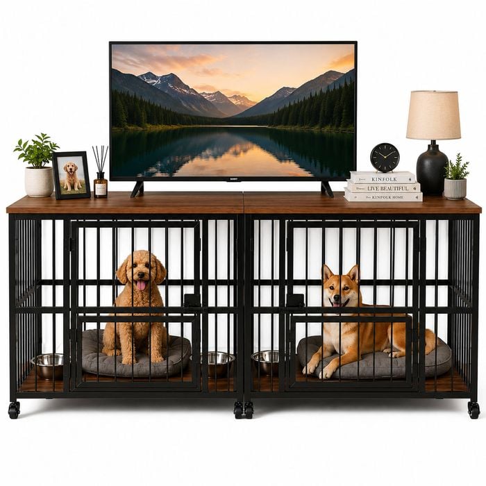 Advwin 2PCS Foldable Dog Cage Dog Crate Furniture Dog Kennel Heavy Duty Dog Crates Decorative Pet House End Side Table TV Stand
