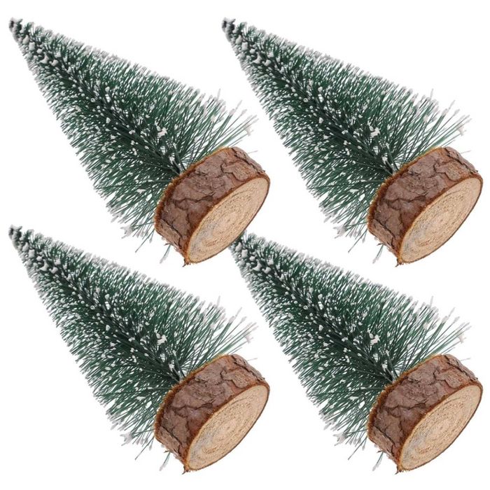 P&P Green Mini Artificial Christmas Trees with Wooden Bases Set of 4 Tabletop Decor