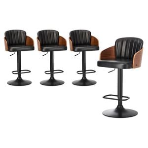 Oikiture 4x Bar Stools Swivel Gas Lift Leather Padded Black OMA
