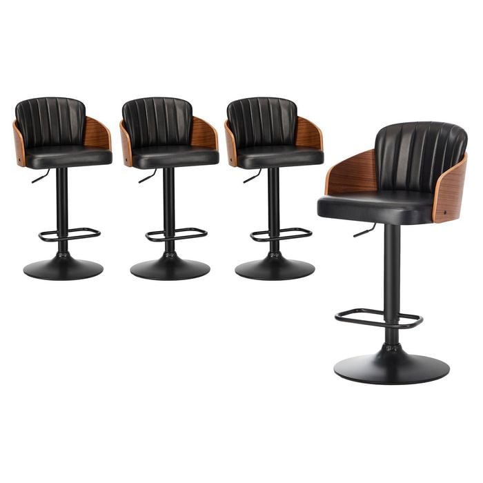 Oikiture 4x Bar Stools Swivel Gas Lift Leather Padded Black OMA