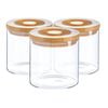 Argon Tableware Glass Storage Jars -wooden Lid - 550ml - Modern Round Scandi Organisation Container Glass Jar - Set Of 3
