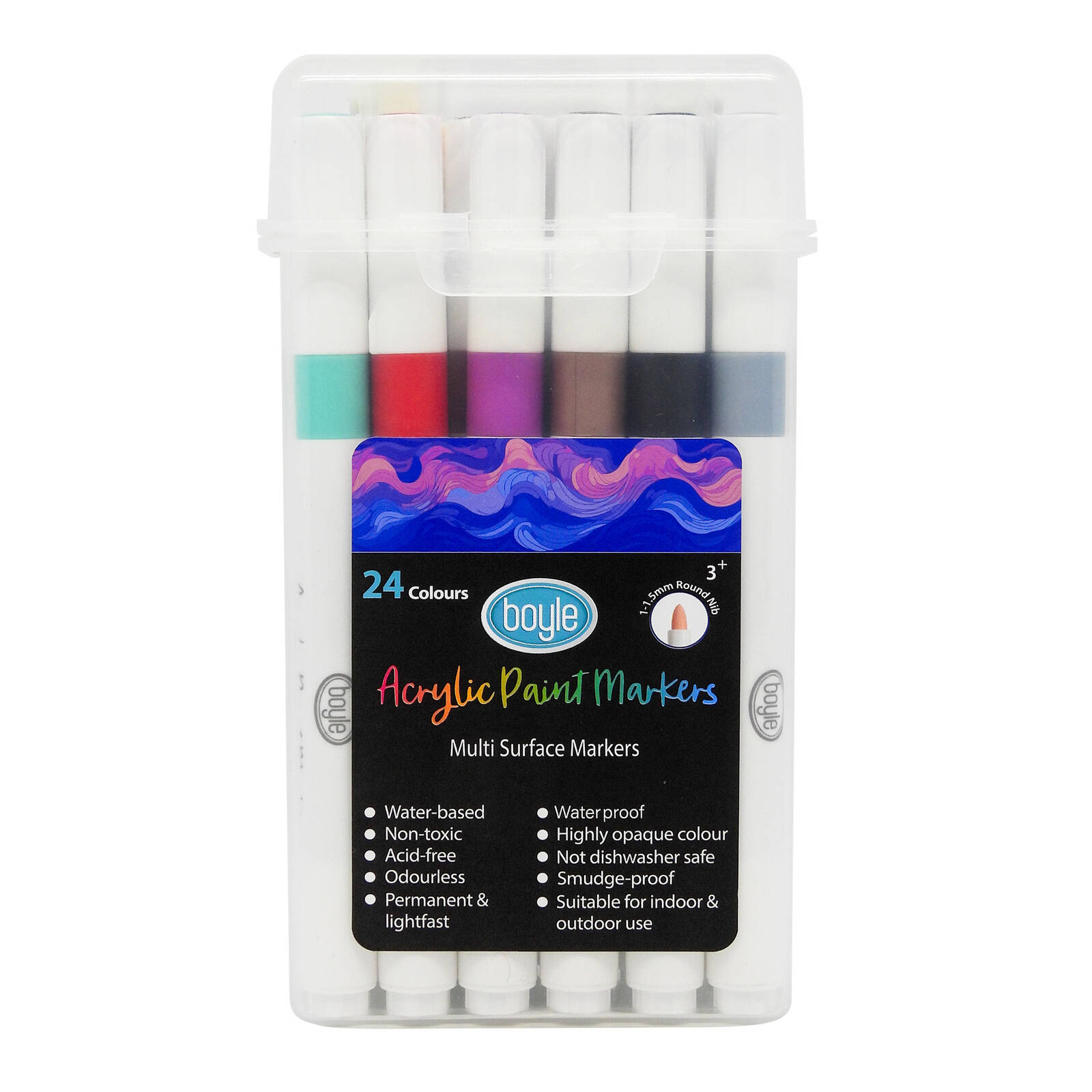Boyle Acrylic Paint Markers With Storage Case - 24 Pack