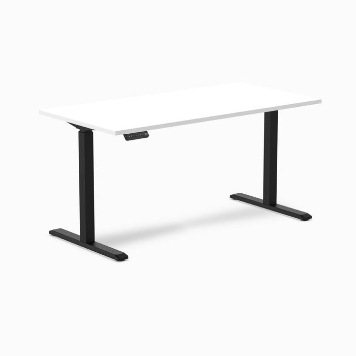 Desky Single Sit Stand White Desk 150 X 75cm Black Frame