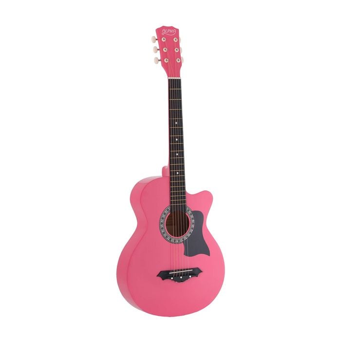 Alpha 38 Inch Acoustic Guitar Folk Cutaway Steel String Pink With Carry Bag
