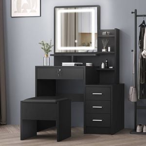Alfordson Dressing Table Stool Set Led Black