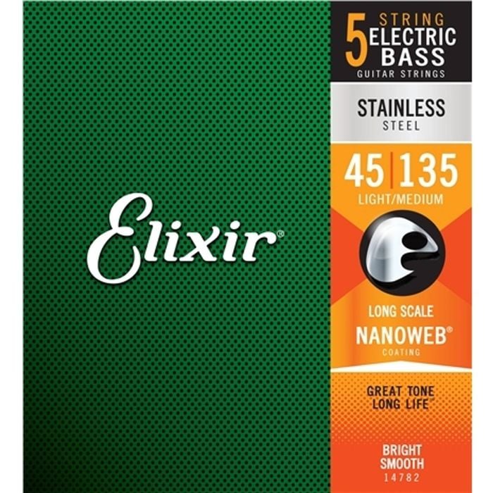 Elixir #14782 Bass Guitar 5 String Nano Stainless Steel 45-135 Light/Medium