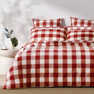 Dreamaker Remy Washed Cotton Yarn Dyed Check Quilt Cover Set Rust King Single