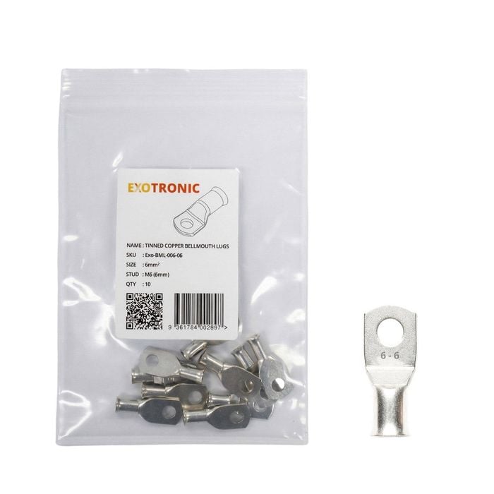 10 Pack of Exotronic 6mm² Copper Lug M6 | Bellmouth