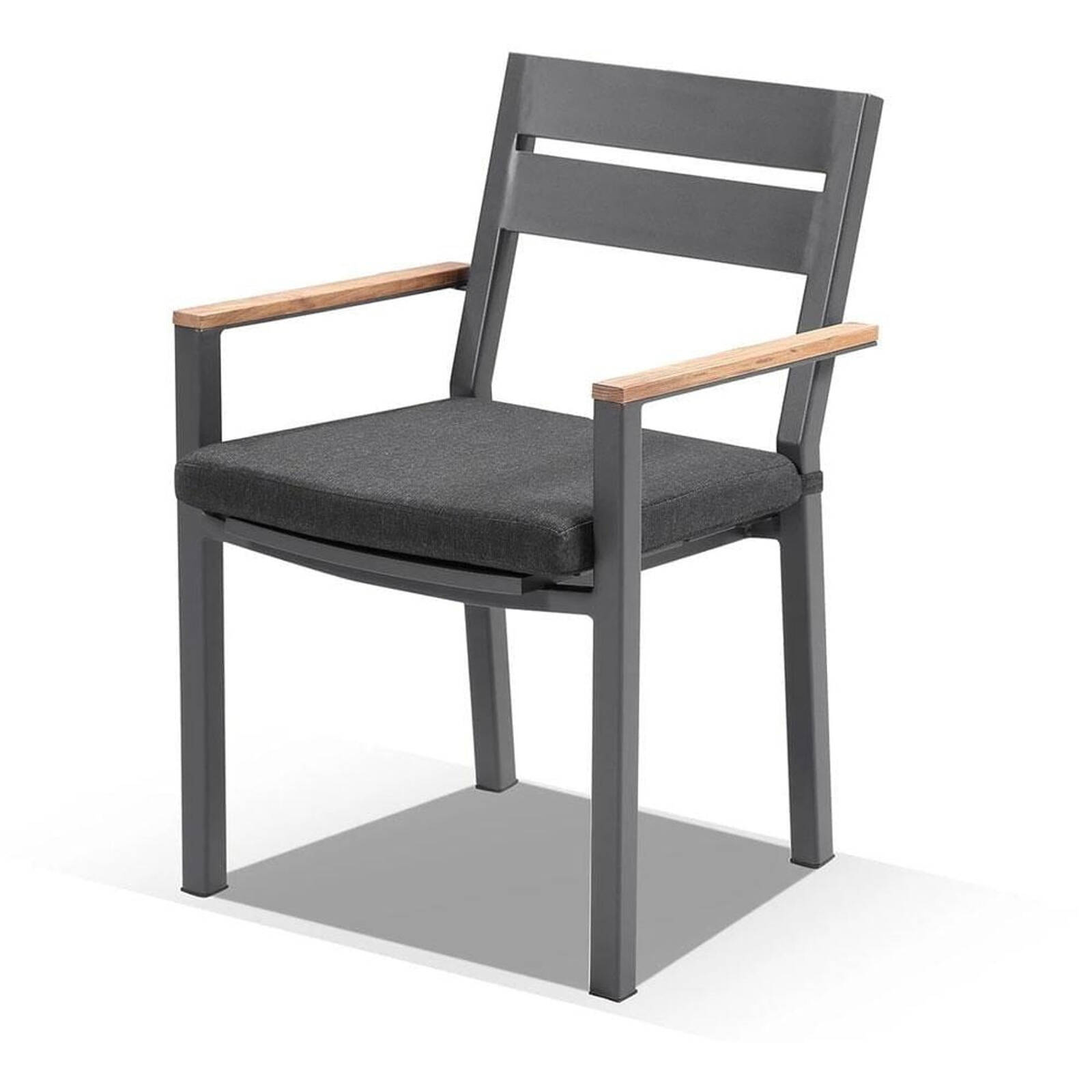 Outdoor Capri Aluminium Dining Chair With Teak Timber Arm Rests Charcoal Bunnings Australia