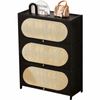 FORET 7 Tier Black Shoe Cabinet Rattan Flip Door Storage Organiser 80cm