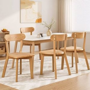 HOMFURN 5-Piece Round Dining Set, 108cm White Table & 4 Rubber Wood Chairs, Natural Finish for Home & Kitchen