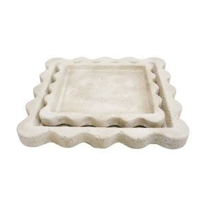2pc Lvd Scallop Sandstone Cement Serving Tray Set Home Decor 25.5x25.5x2.5cm