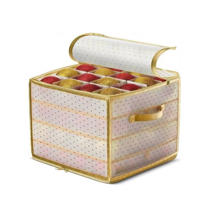 Catzon 34X68X34cm Christmas Ornament Storage Box With Inner Tray Dividers For Holiday Ornaments-Gold