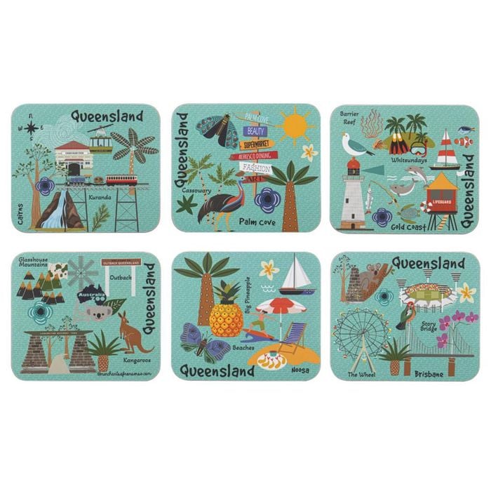 Ashdene Land Down Under Set Of 6 Coasters - Qld