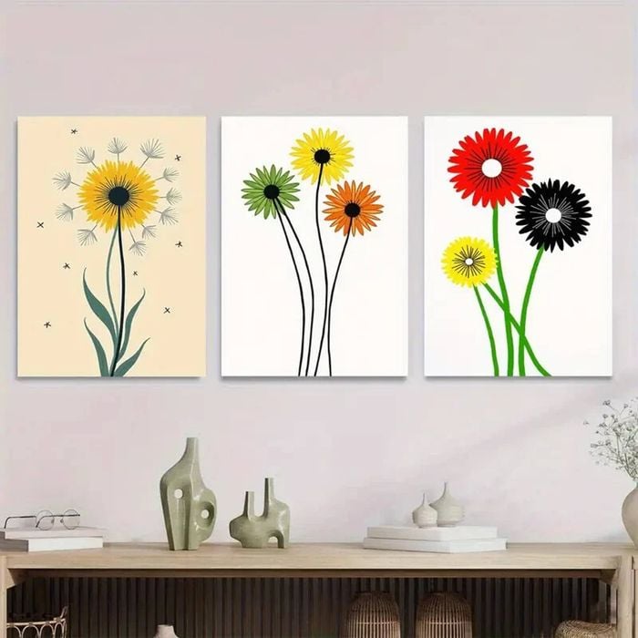 3pcs Colourful Modern Floral Abstract Flower Print 100% Australian Made 3 x 40x60cm (Metal Print)