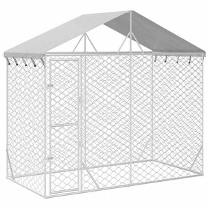 vidaXL Dog Kennel Outdoor Dog Crate Dog House with Roof Silver Galvanised Steel