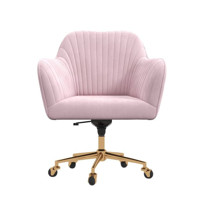 Casa Decor Arles Velvet Office Chair Mid Back Swivel Adjustable Blush