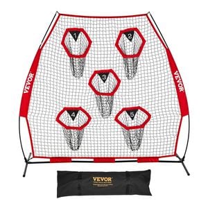 VEVOR 2133.6 x 2133.6mm Football Trainer Throwing Net Red with 5 Target Pockets for Player