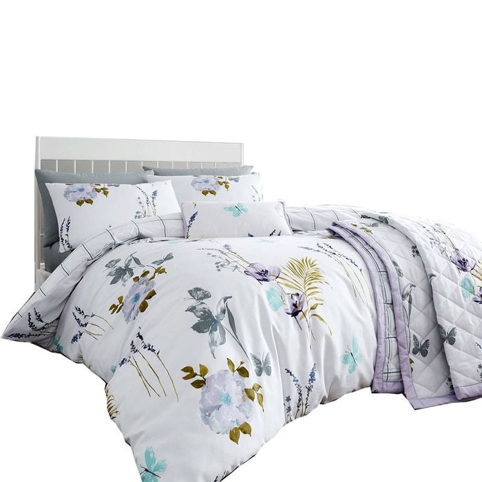 Bloomington Flora Lilac Cotton Rich Quilt Cover Set Super King
