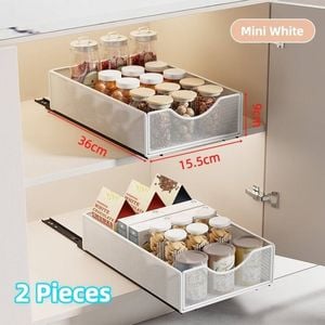 2pcs Cabinet Pull Out Slide Drawer Kitchen Shelf Organiser Rack Storage Spices Holder Cabinets Mini White - Mini White