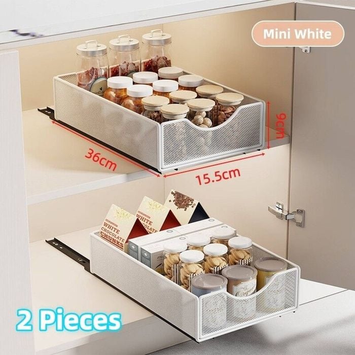2pcs Cabinet Pull Out Slide Drawer Kitchen Shelf Organiser Rack Storage Spices Holder Cabinets Mini White - Mini White