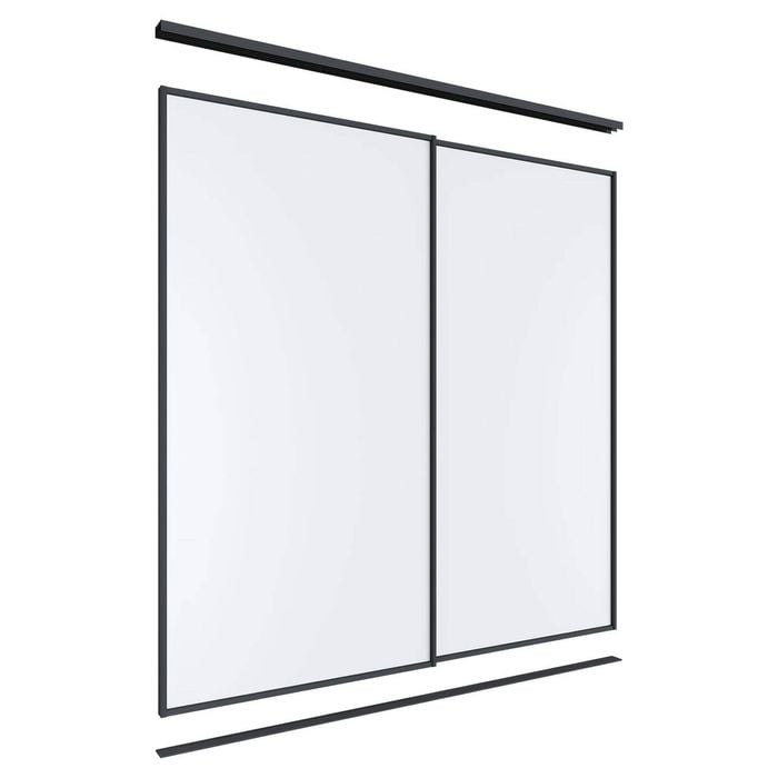 Lugna 2400 x 1801-2400mm Black Melamine Wardrobe Double Sliding Doors