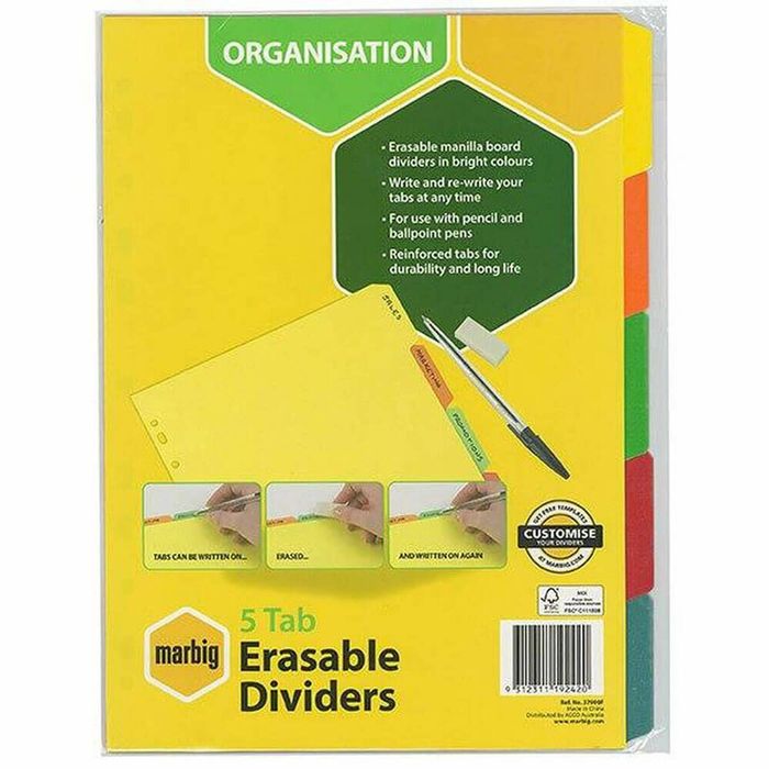 Marbig Manilla Erasable Dividers (A4) (5 Tab)