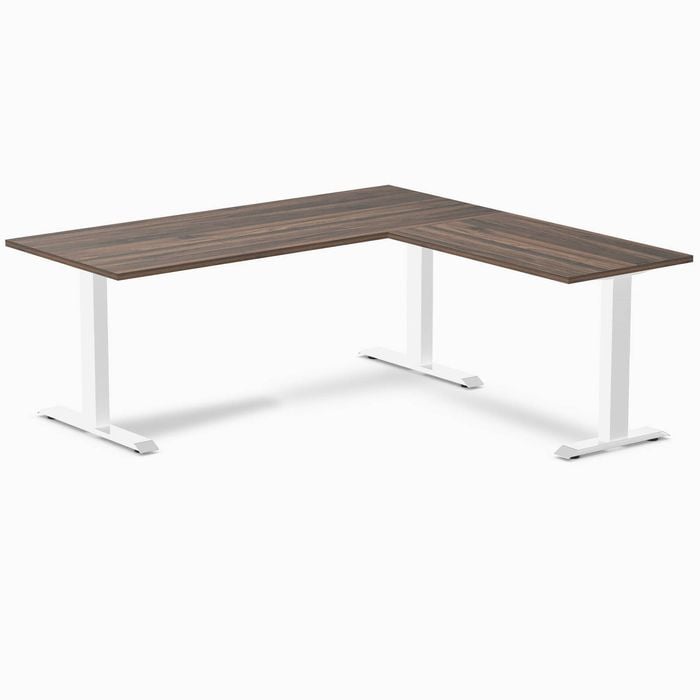 Desky Fixed Height Jarrah Legno Melamine L-Shape Office Desk 1800x1750mm White Frame