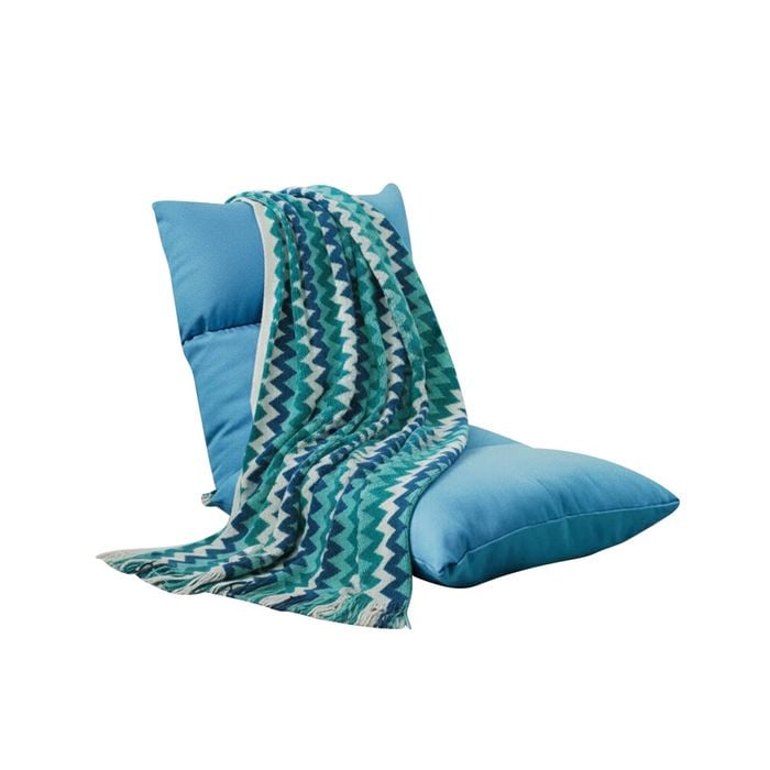 SOGA Home Living Bundle Blue Zigzag Knitted Throw Blanket and Blue Adjustable Floor Recliner Chair