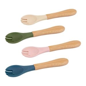 4pc Bamboo Baby Weaning Forks Set with Silicone Tip - Multicolour