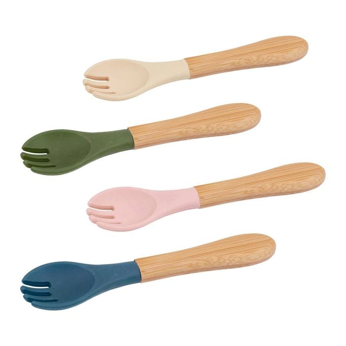 4pc Bamboo Baby Weaning Forks Set with Silicone Tip - Multicolour