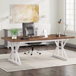 Oakory 180cm Office Desk With Brown Top And White X Frame