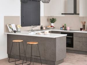 White kitchen with a secondary beige colour