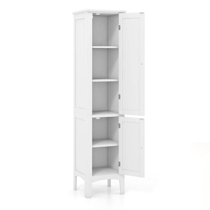 Costway 5-tier Slim Cabinet High Storage Cupboard 2-door Organiser White