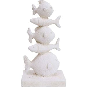 LVD Polyresin Rustic Fish Stack Sculpture 14x26cm - White