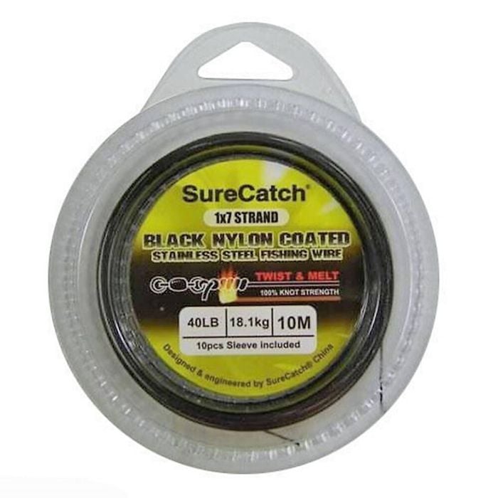 Twist & Melt Stainless Steel Black Nylon Coated Fishing Wire X 10m - 18.1kg 40lb