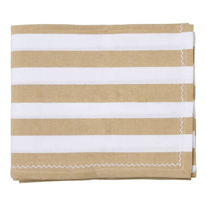 Porto Lola Cotton Striped Dining Table Cloth Cover 150x230cm Almond