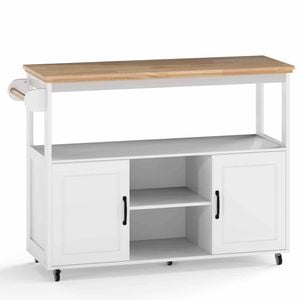 Costway Kitchen Island Trolley Dining Cart Wood Table Top