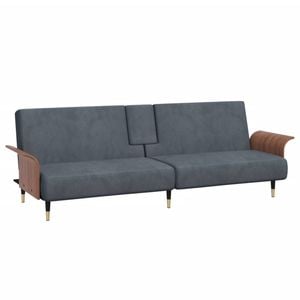 vidaXL Sofa Bed Guest Sleeper Sofa Couch Bed with Cup Holders Dark Grey Velvet