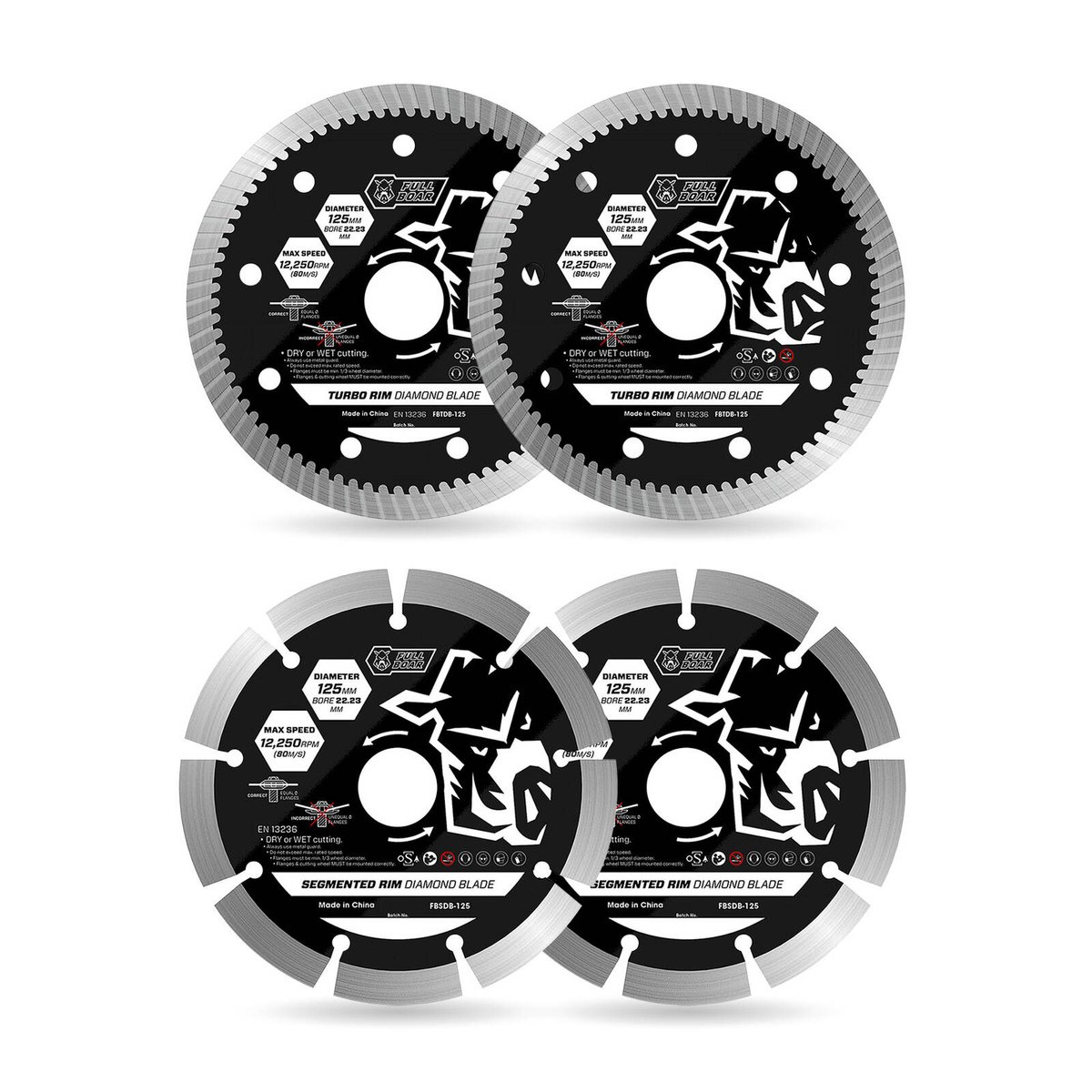 Full Boar 4pc 125mm Turbo and Segmented Rim Diamond Blade Set ...