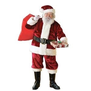 Deluxe Santa Claus Halloween Costume with Velvet Jacket, Belt, Boot Tops and Hat - Red Colour, Triple Extra Large
