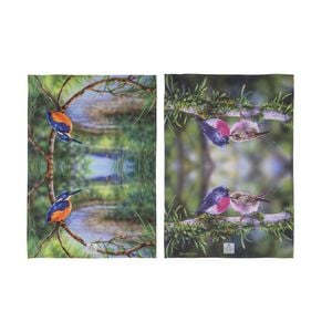 2pc Ashdene Aus Small Birds Kingfisher Robin Kitchen Tea Towels Animal Art