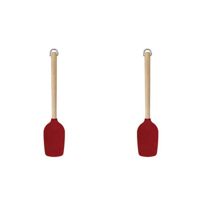 2pk Kitchenaid Birchwood Handle Spoon Spatula Silicon Cooking Utensil Empire Red