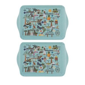 2x 2pc Ashdene Land Down Under QLD Melamine Scatter Tray Blue 21x14.2cm