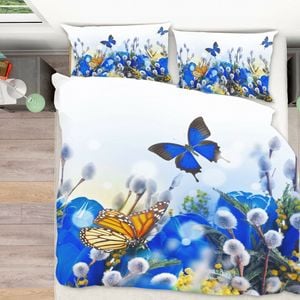 3D Blue Butterfly 270 Bed Pillowcases Quilt King Single Size
